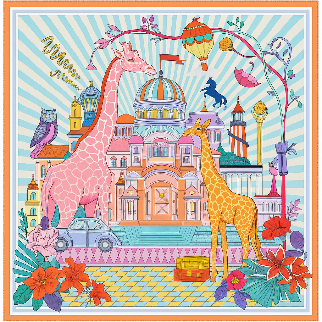 Carré de soie 100% naturelle - Motif Riviera Chic