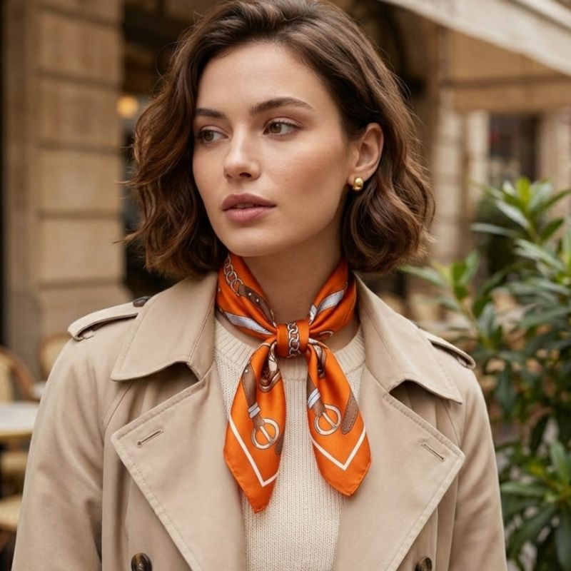 Carré de soie 100% - Motif Sellerie Royale (53×53 cm)