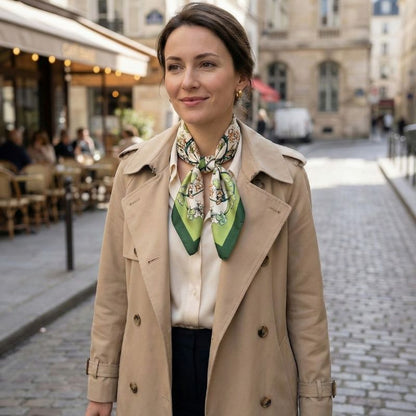 Carré de soie 100% - Motif Jardin Printanier (68×68 cm)