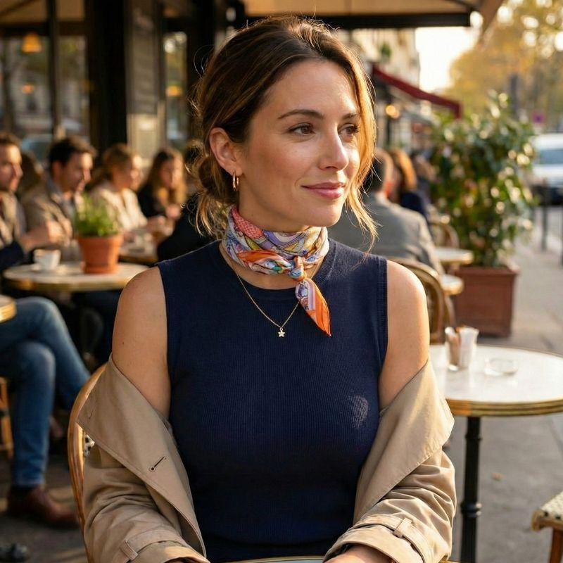 Carré de soie 100% naturelle - Motif Riviera Chic